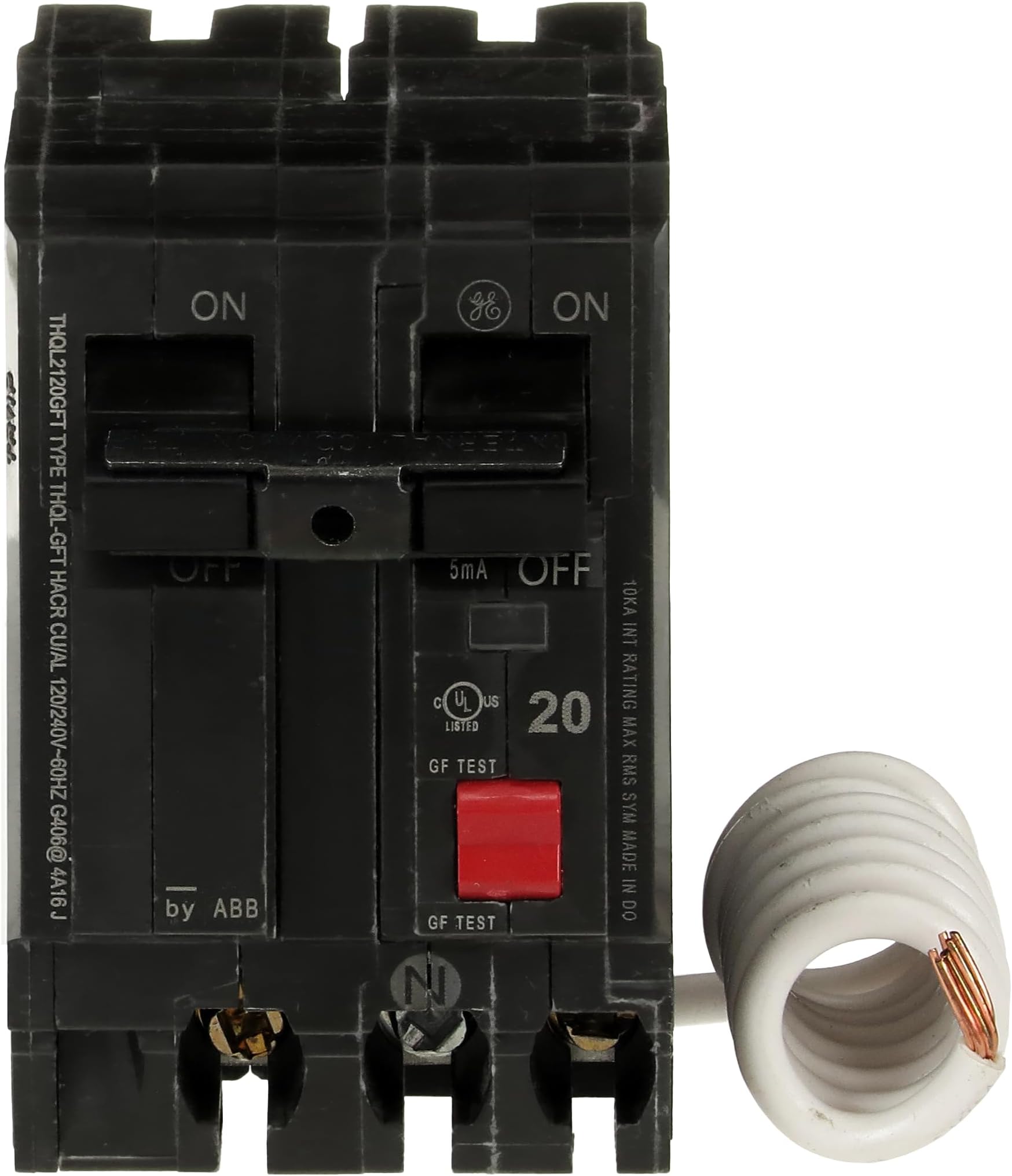 Q-Line® THQL2120GFTP 20A Double Pole Circuit Breaker • 20 Amp Double Pole Ground Fault Breaker with Self-Test • 120/240 VAC 2-Pole GFCI Breaker • Ground Fault Circuit Interrupter