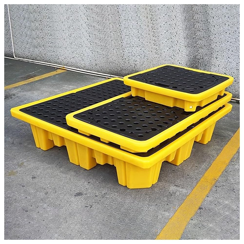 Palette modulaire de rétention des déversements pour fûts - 17 modèles de rangement en plastique anti-fuite, plateforme de rétention durable, idéale pour le stockage industriel de fûts et le