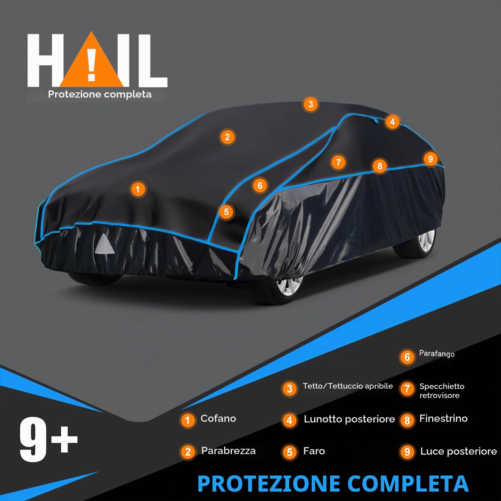 Telo Copriauto Antigrandine, Holthly Copertura Impermeabile Anti UV Vento Antipolvere, Copri Protezione Grandine Adatto per Coupé/Berlina Fino 420 a 450 cm 3M