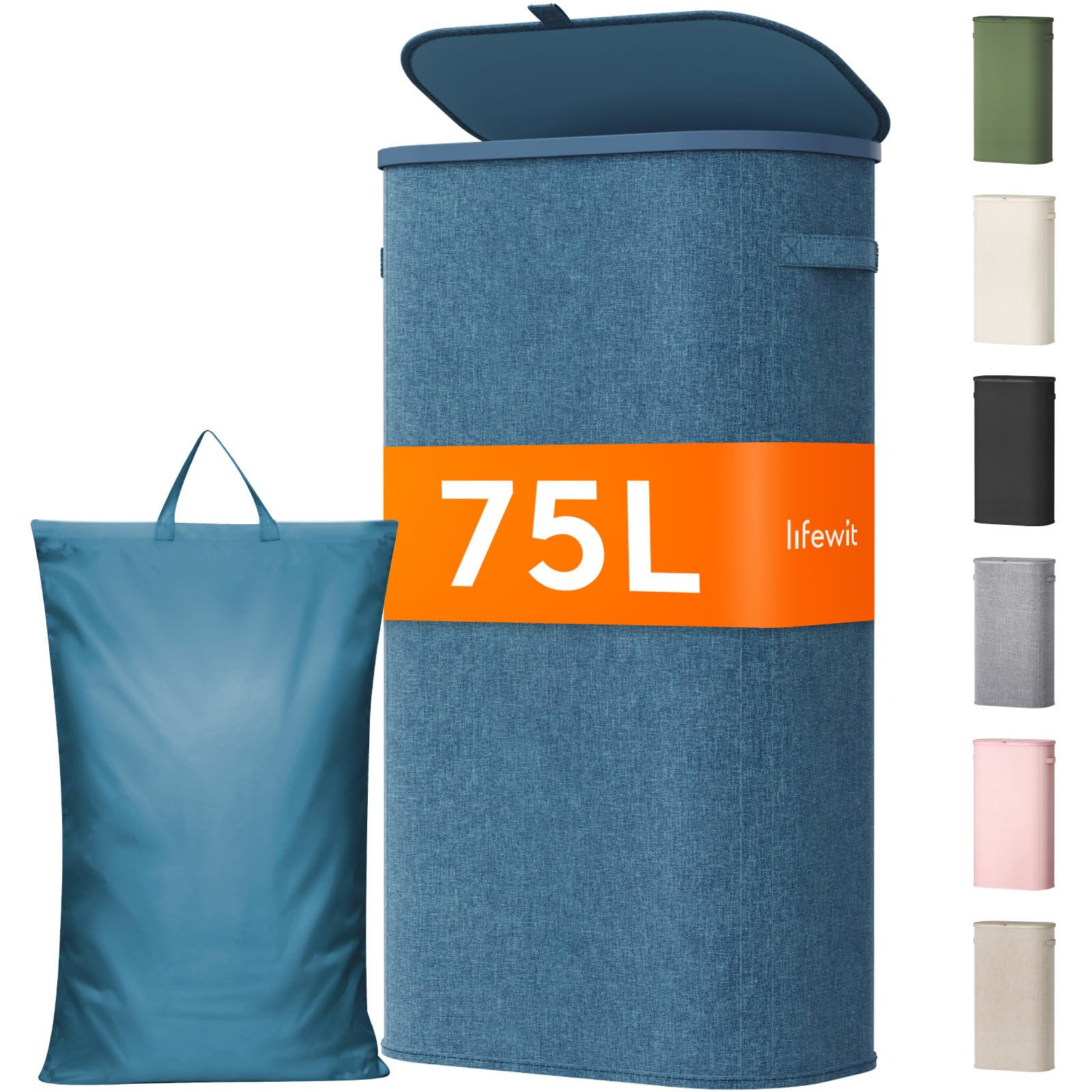 Lifewit 85L Laundry Basket with Lid, Large Laundry Hamper with Plastic Handles and Removable Bag, Foldable Tall Dirty Clothes Hampers for Laundry for Laundry Room, Bedroom, Bathroom, Dorm, Beige — view 36
