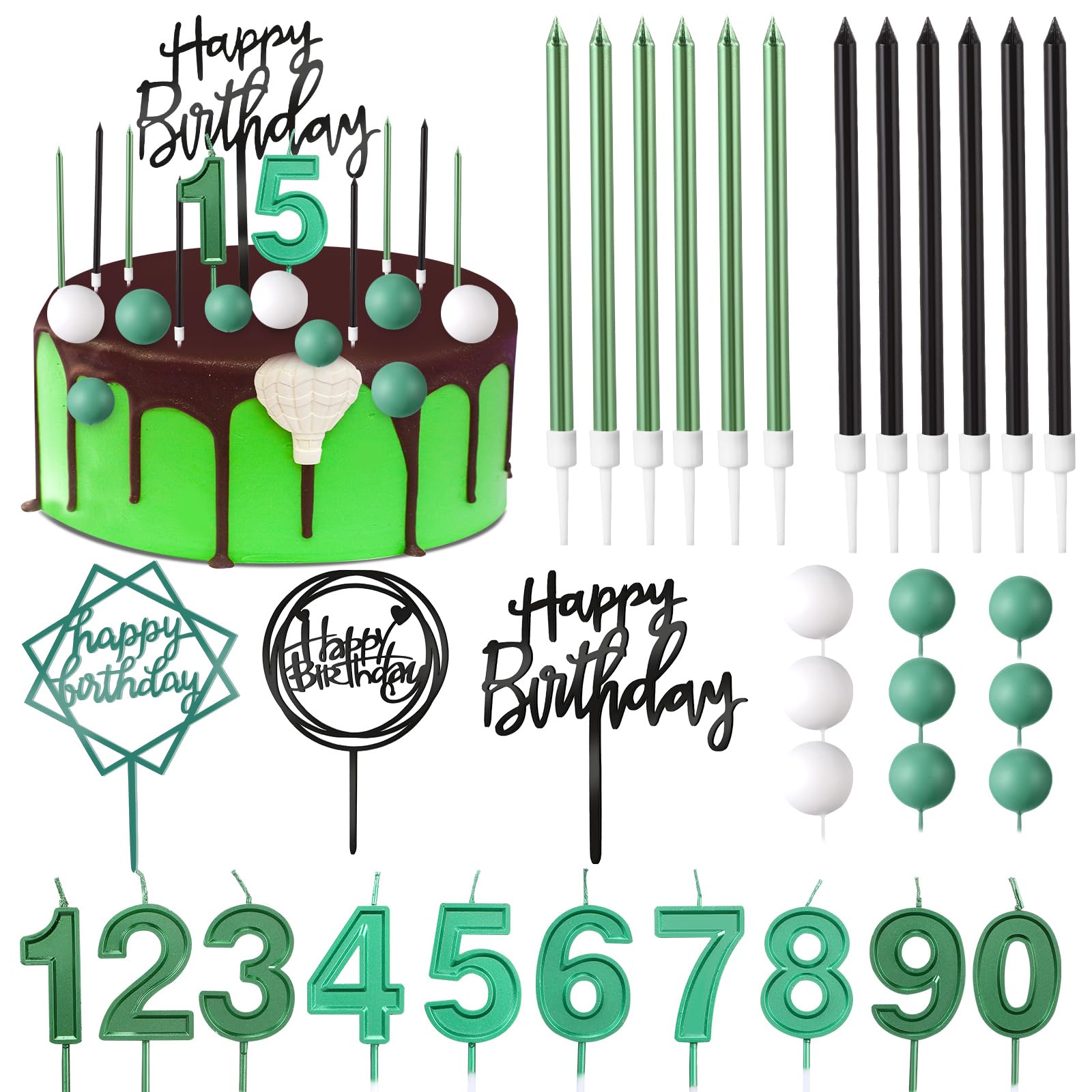 Happy Birthday Cake Toppers - 34 Pcs Candles & Picks -8 Happy Birthday Cake Toppers - 34 Pcs Candles & Picks -8