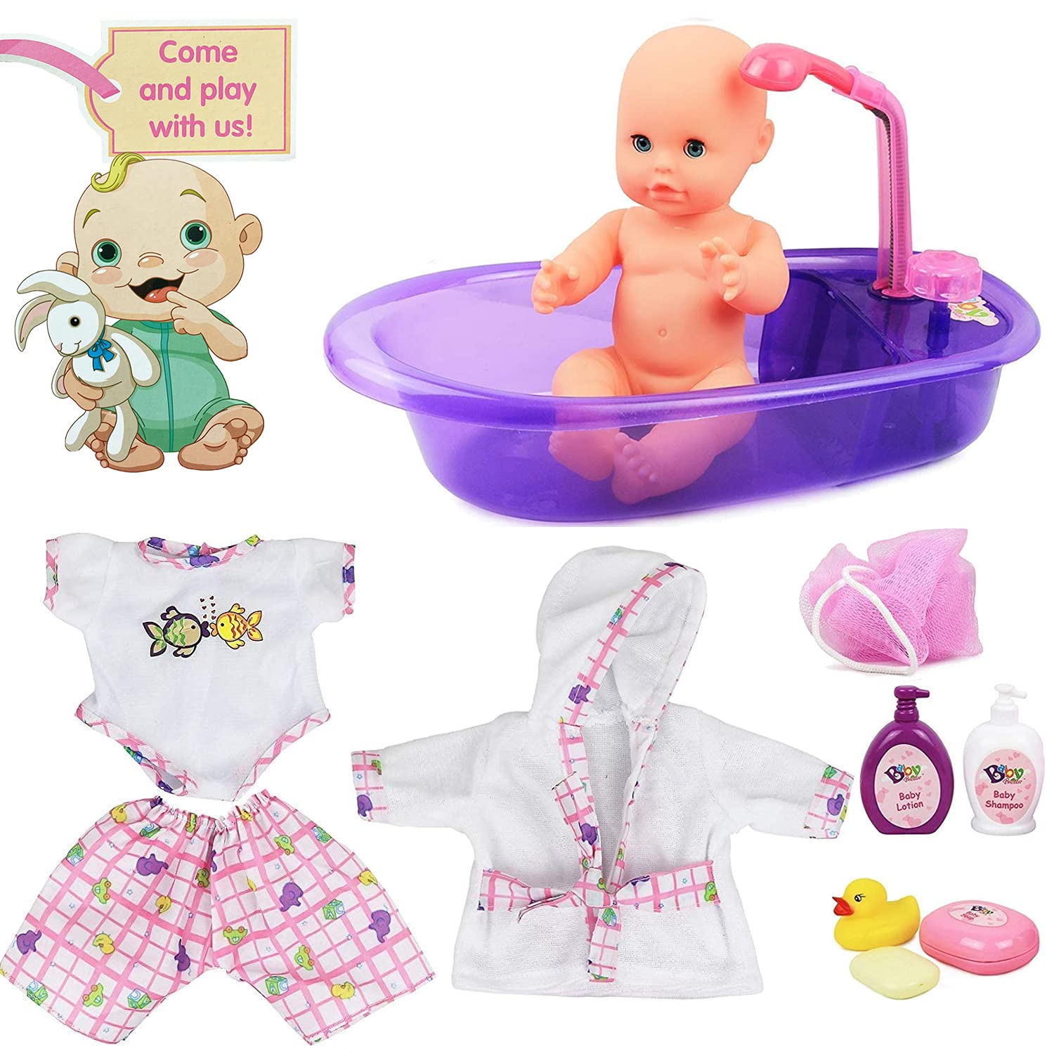 Baby Bath Toys 13Inch Little Newborn Doll Bath Set Real Working