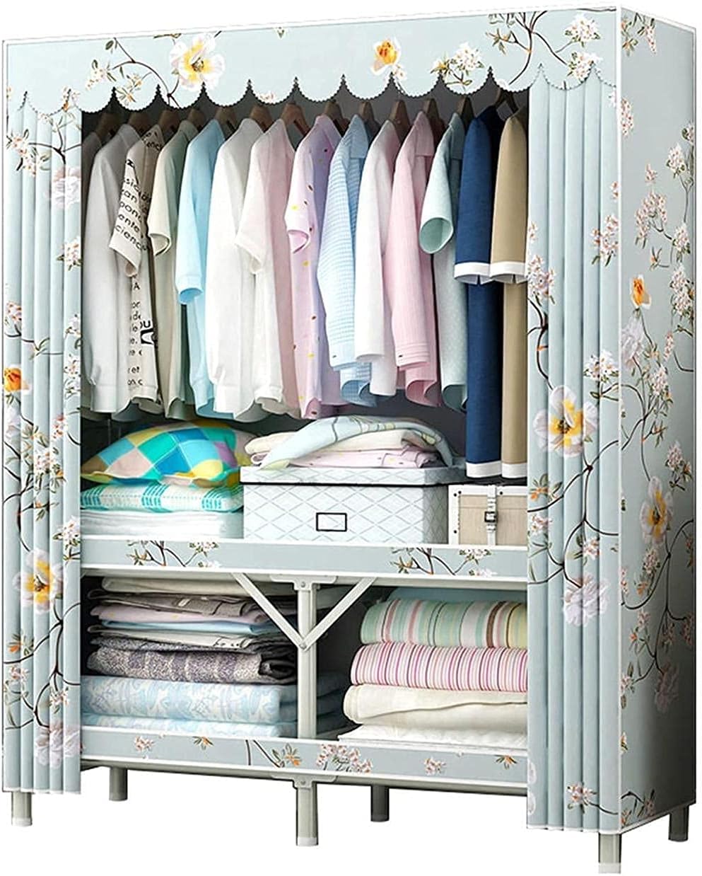 Open Wardrobe Metal Bedroom Closet Portable Fabric Wardrobe Sturdy Washable Clothes Rack (Color : C Size : 172 80 48CM) (C 172 * 95 * 48CM)