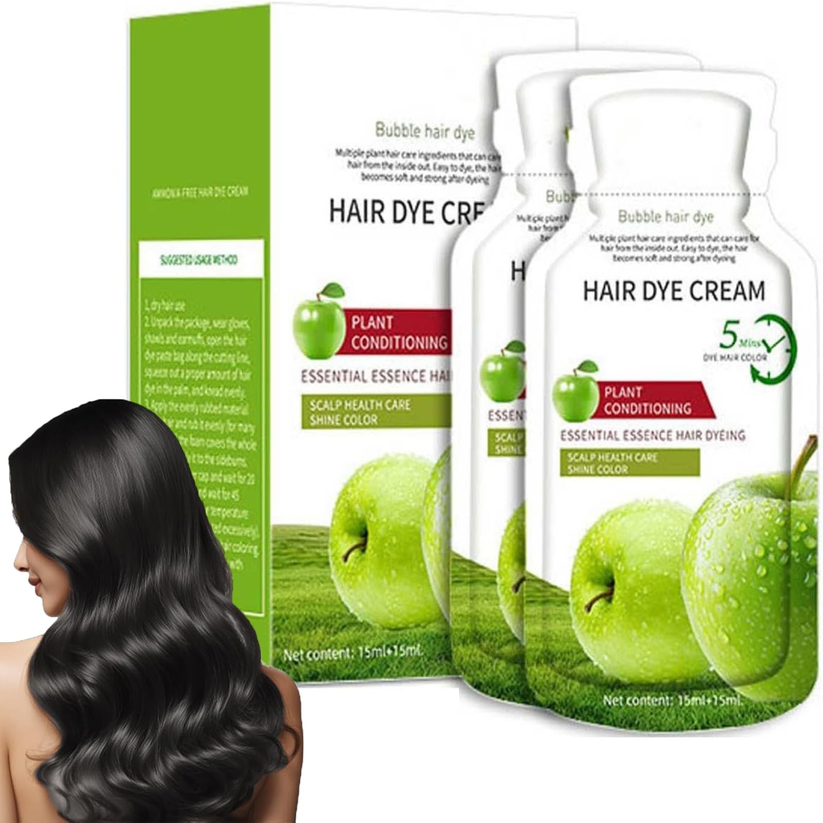 Crema per tinte per capelli di mela naturale, crema per estrarre tinture per capelli neri mele, peli grigi che coprono creme coloranti, consistenza di lunga durata e nutriente (Natural Black)