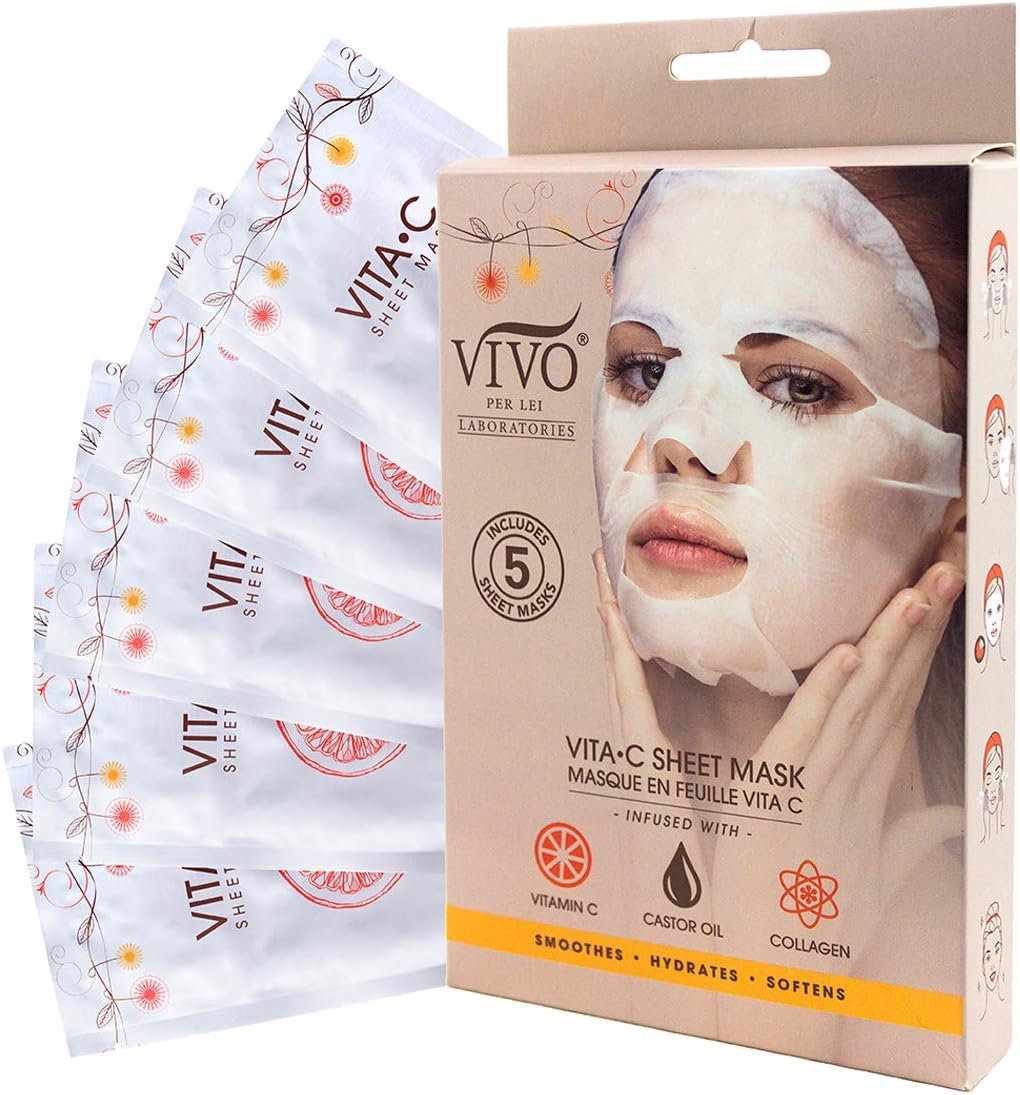 Vivo Per Lei Vitamin C Sheet Mask - Moisturizing Face Mask for Anti Aging - Hydrating Face Mask with Collagen - Vitamin C Mask from (1 Pack)