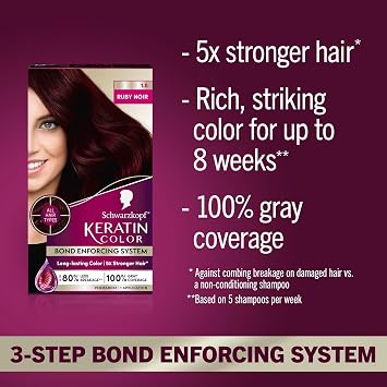 Schwarzkopf Keratin Permanent Hair Dye Cream, 1.8 Ruby Noir, Professional Quality Color for Up to 100% Gray Coverage, Bond Enforcing System