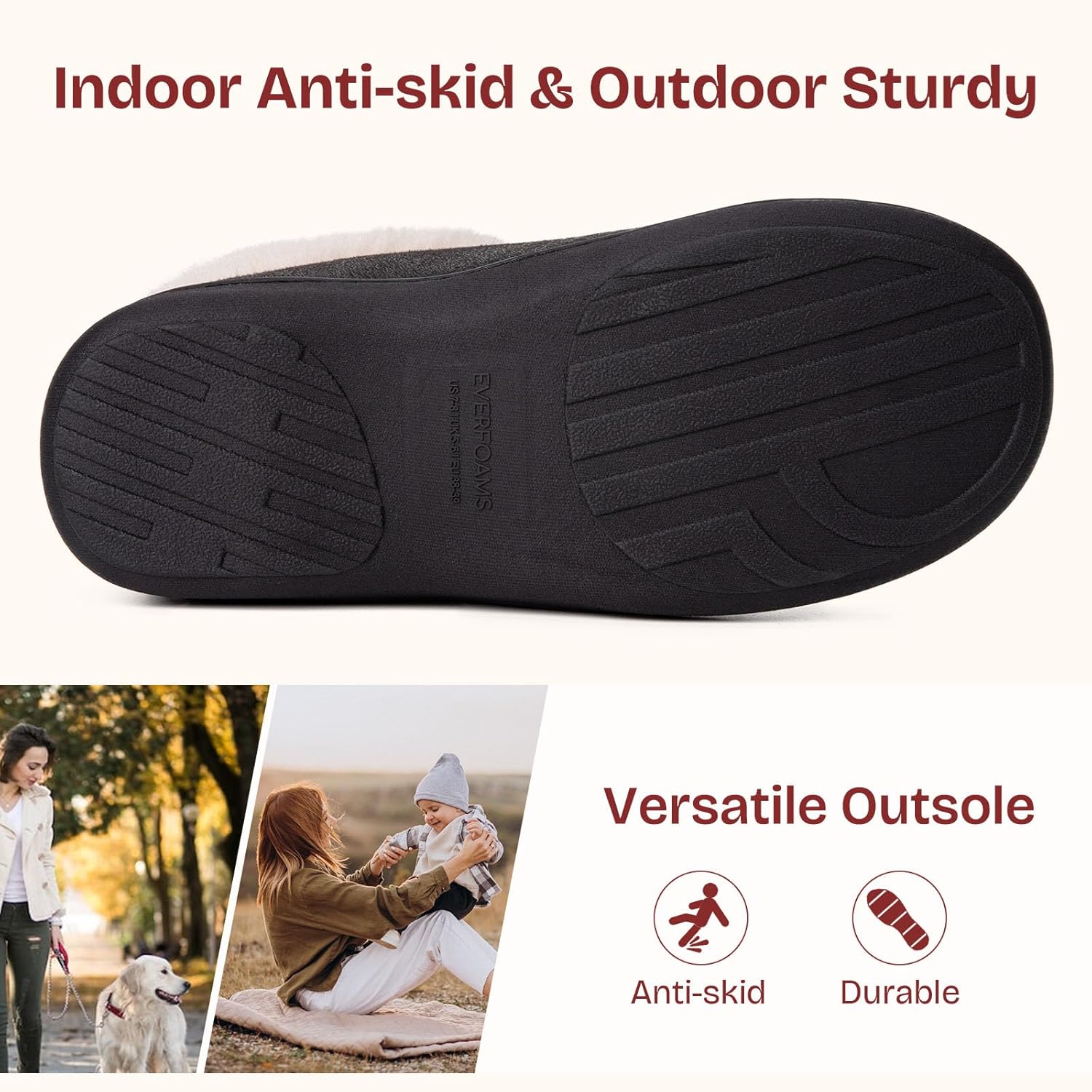 EverFoams Women's Microsuede Cozy Memory Foam Winter Slippers with Fuzzy Faux Fur Collar and Indoor Outdoor Rubber Sole - Image 6