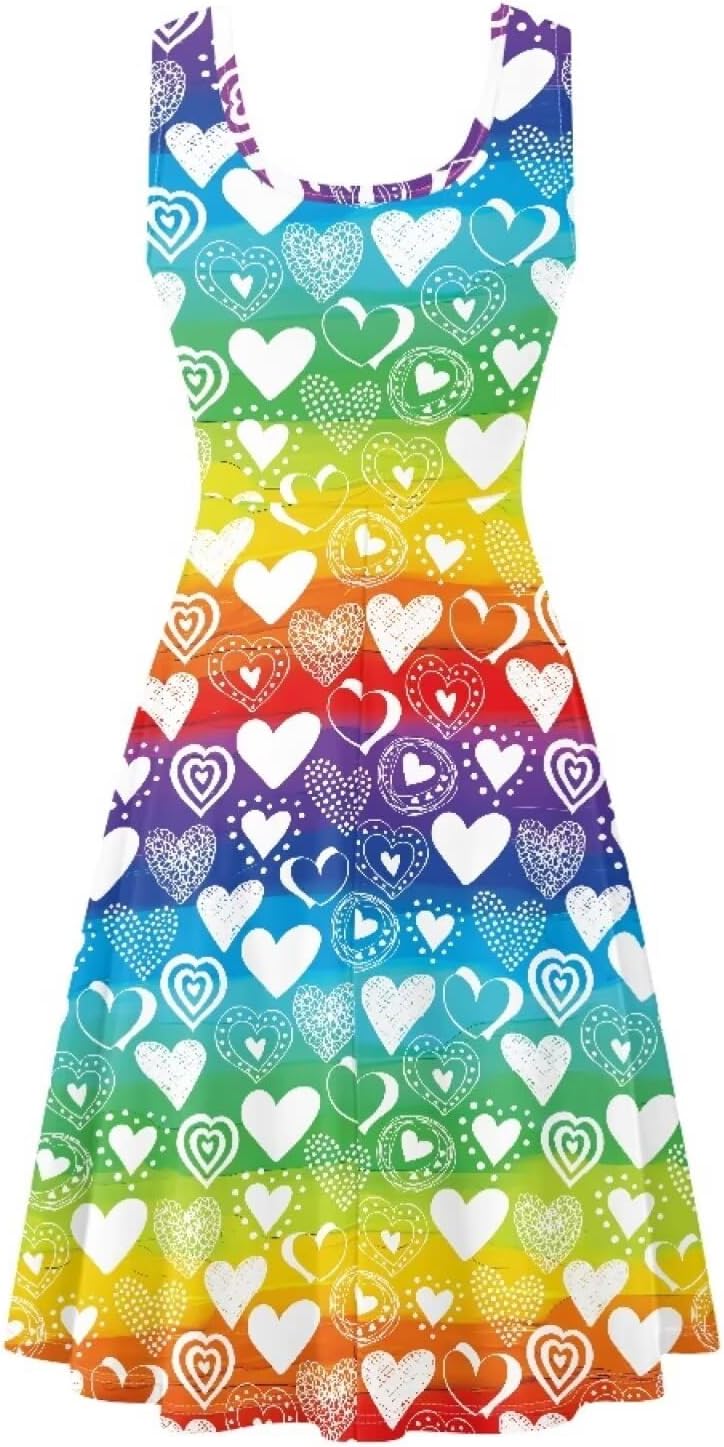 TOADDITDO Women's Sleeveless O Neck Beach A-Line Party Coctail Tank Dresses Flared Sundress