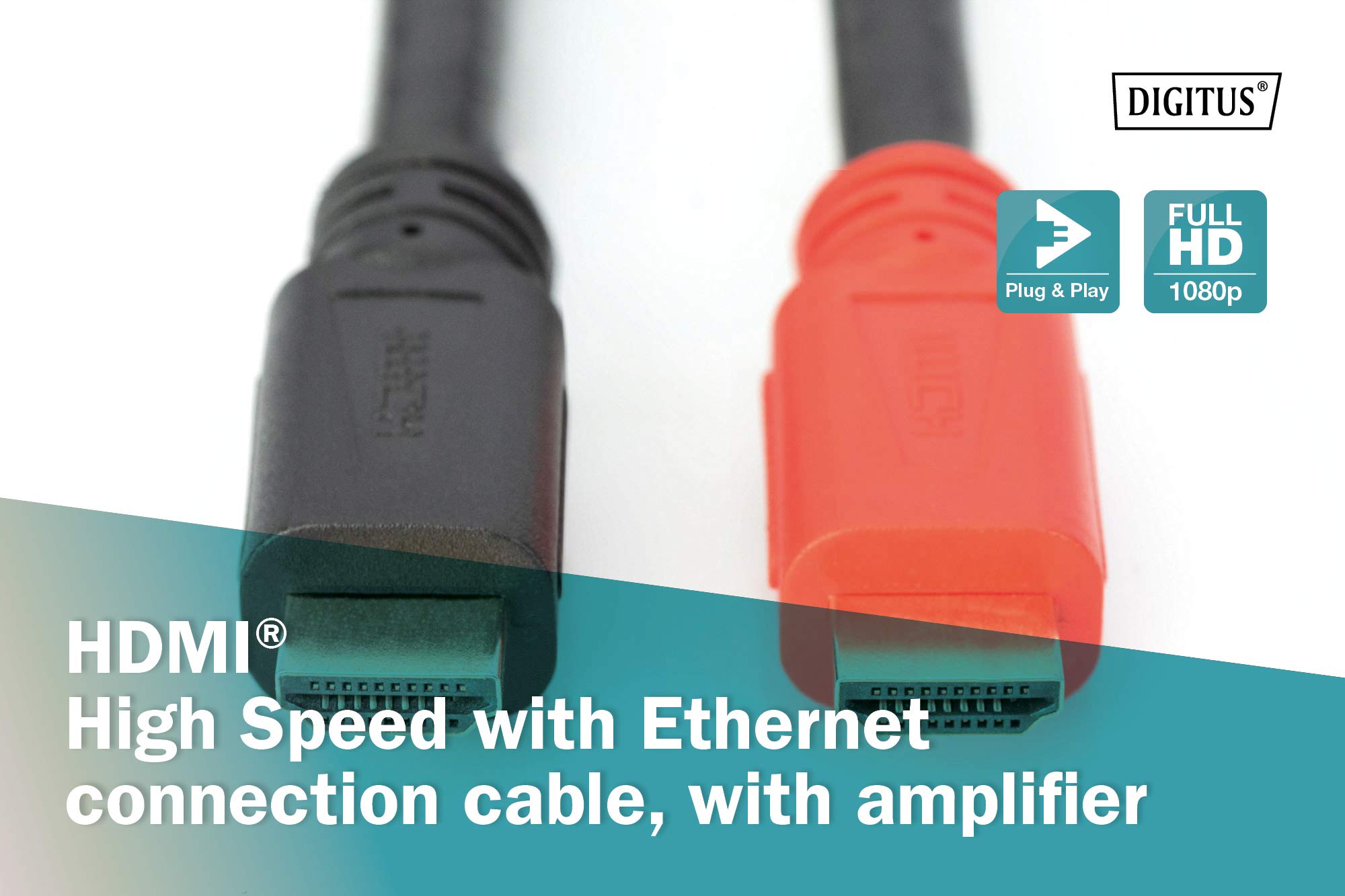 DIGITUS Kabel HDMI – z wzmacniaczem sygnału – 20m – Ultra HD 4k/30 Hz – kompatybilny z telewizorem/projektorem/monitorem – pozłacane styki – Polybag – czarny