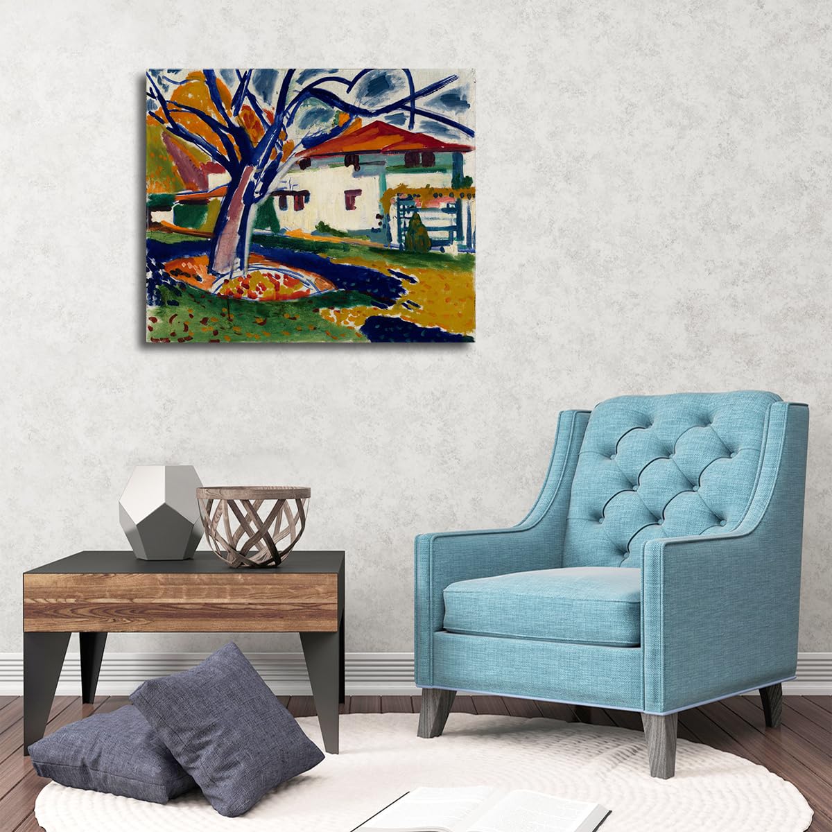 CHERHERART Niebieskie drzewa Malarstwo Malarstwo Grawerowanie Nowoczesna Abstrakcyjna Grafika Plakat Oprawione Malowidła Do Domu Jadalni Studium Dekoracja Biura 40x50cm