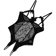 Womens Lace Teddy Lingerie - Royal Blue Strappy Bodysuit, Floral Embroidery, Adjustable Straps, Bow S-XXL