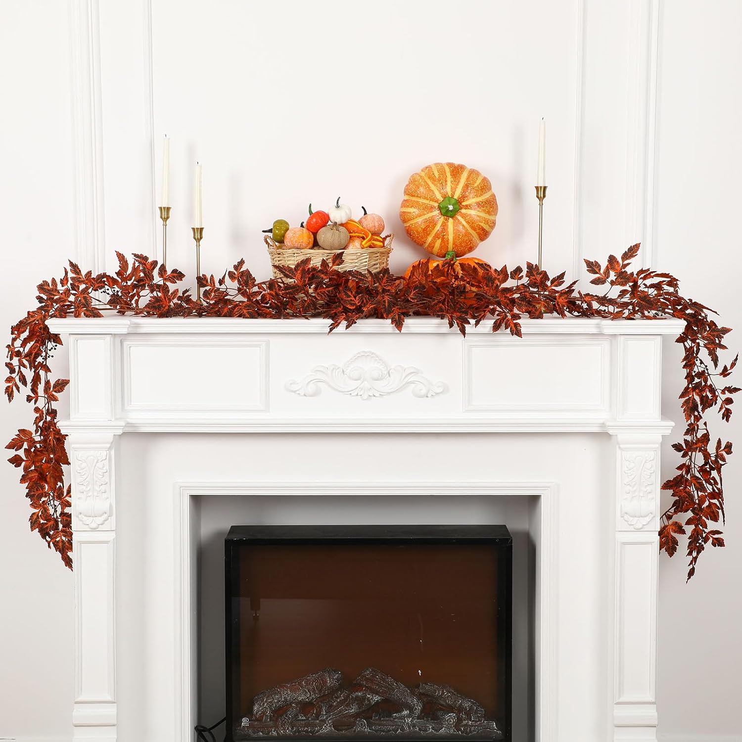 2 Pack Fall Garland for Mantle 6ft Plum Artificial Cimicifuga Ramosa Plant Leaves Garland Autumn Leaf Vine for Fall Halloween Mantel Thanksgiving Garden Farmhouse Decoration