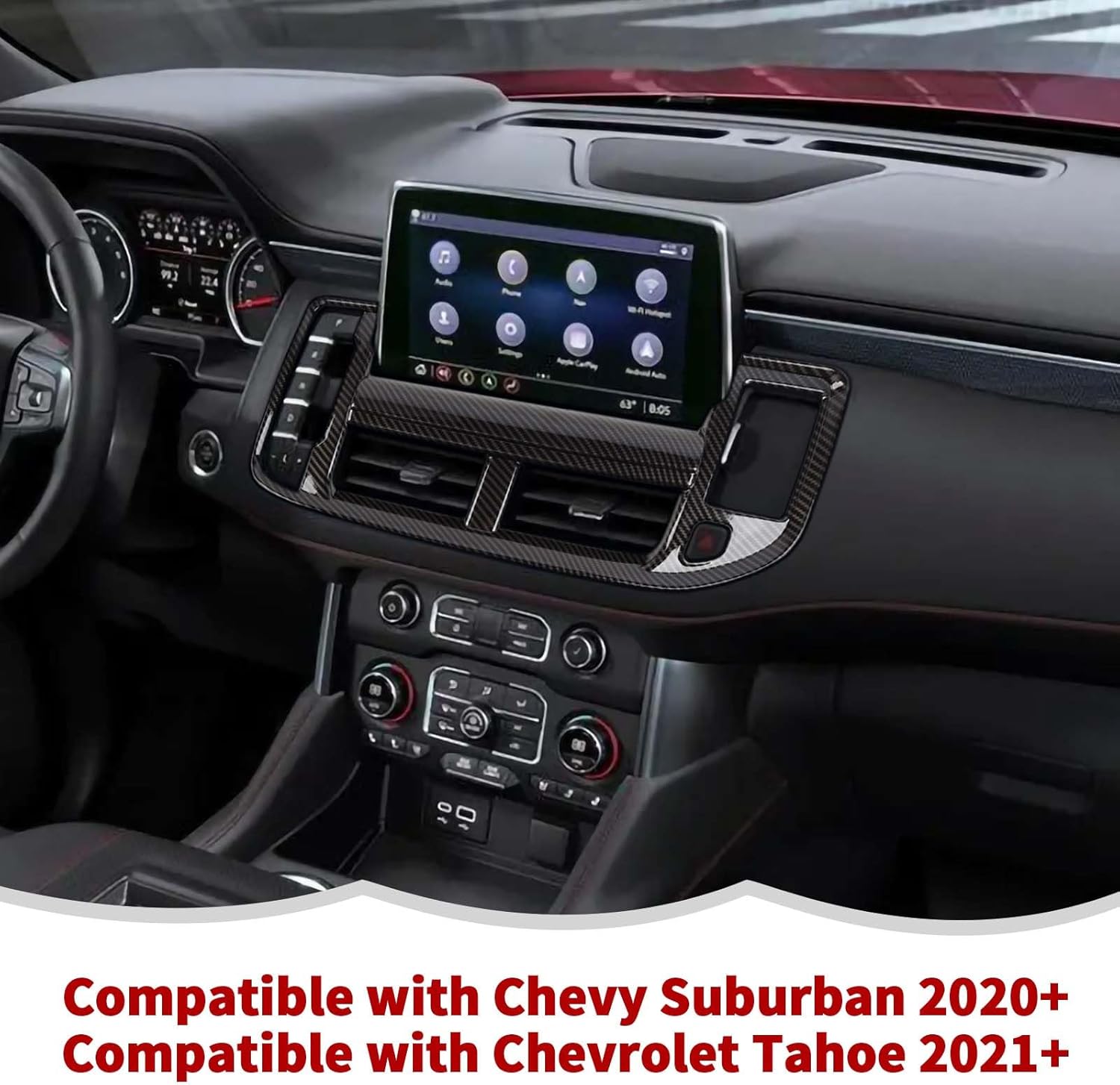 RT-TCZ Carbon Fiber Center Console Dashboard Air Conditioner Vent Panel Trim Cover Decoration Interior Accessories Compatible with Chevy Suburban SUV 2020-2023,for Chevrolet Tahoe 2021-2023