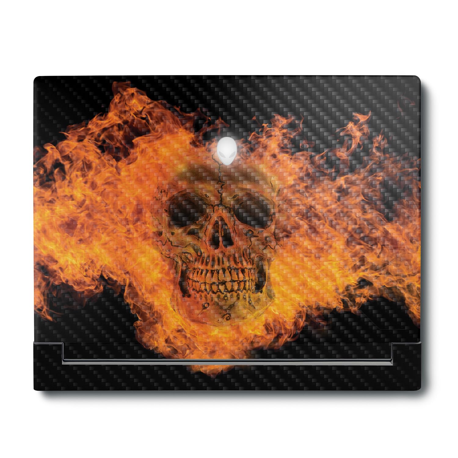 MightySkins Carbon Fiber Skin Compatible with Alienware X16 R1 (2023) Full Wrap Kit - Fire Skull | Protective, Durable Textured Carbon Fiber Finish | Easy to Apply &amp; Change Styles | Made in The USA