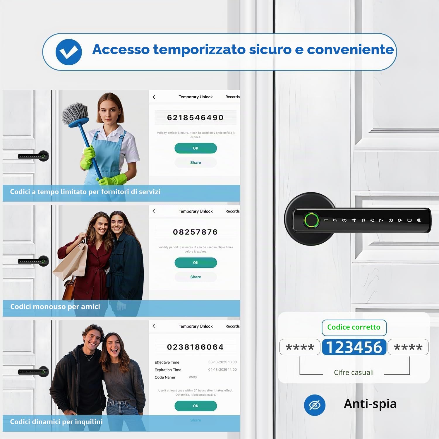NEWFUN Serratura Smart Porta Blindata,Serratura Wifi,Con chiave, scheda chiave, APP Bluetooth per la serratura della porta, impermeabile