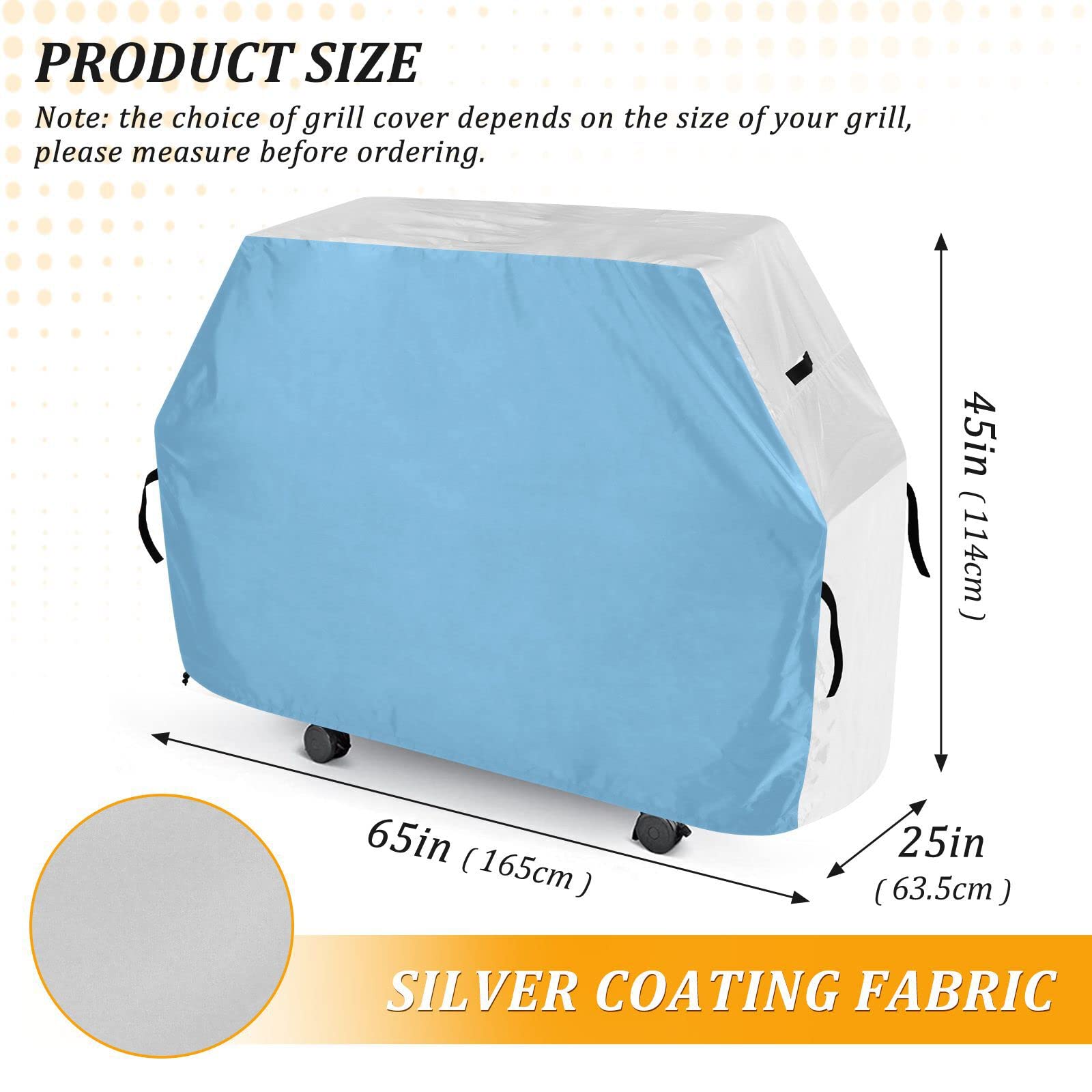 65 Zoll BBQ Grillabdeckung Wasserdicht & UV-beständig Outdoor Grill Gasgrill Schutz Verstellbarer Kordelzug Staub- & Windabweisend Hellblau