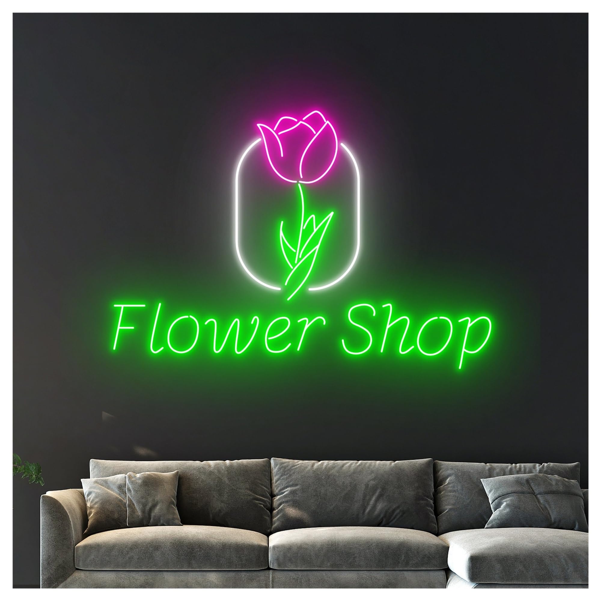 Wiszące neony artystyczne Neonowa Dekoracja Ścienna Do Sklepu "Flower Shop"z Kwiatowym Napisem LED, Witryna Sklepowa, Wejście Firmy, 58cm