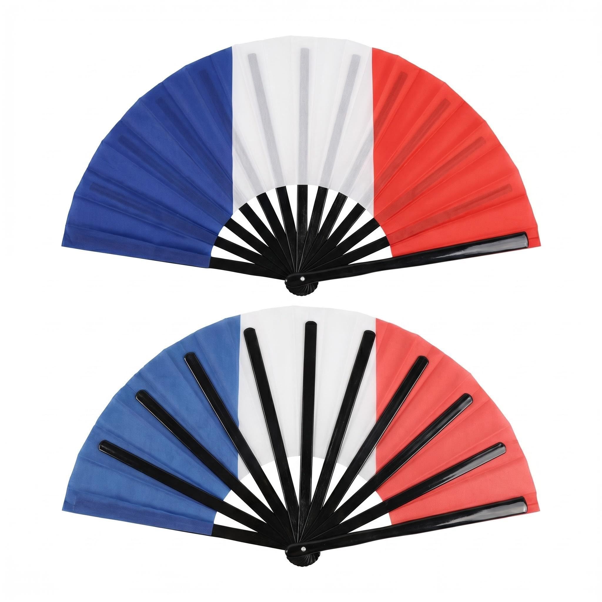 Mtbricey 2PCS Handheld Folding Fan with National Flag Portable Hand Fan Folding DIY Handheld Fan for Football Fans Soccer Games Watch Sports Fan Gear & Decor Home Decoration (France)