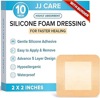JJ CARE Silicone Foam Dressing 2x2 [Pack of 10], Silicone B…