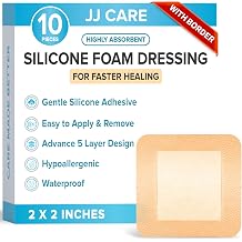 Silicone Foam Dressing 2x2 [Pack of 10], Silicone Bandages for Wounds, Waterproof Wound Dressing with Adhesive Border, Absorbent Bed Sore Bandages for Wound Care