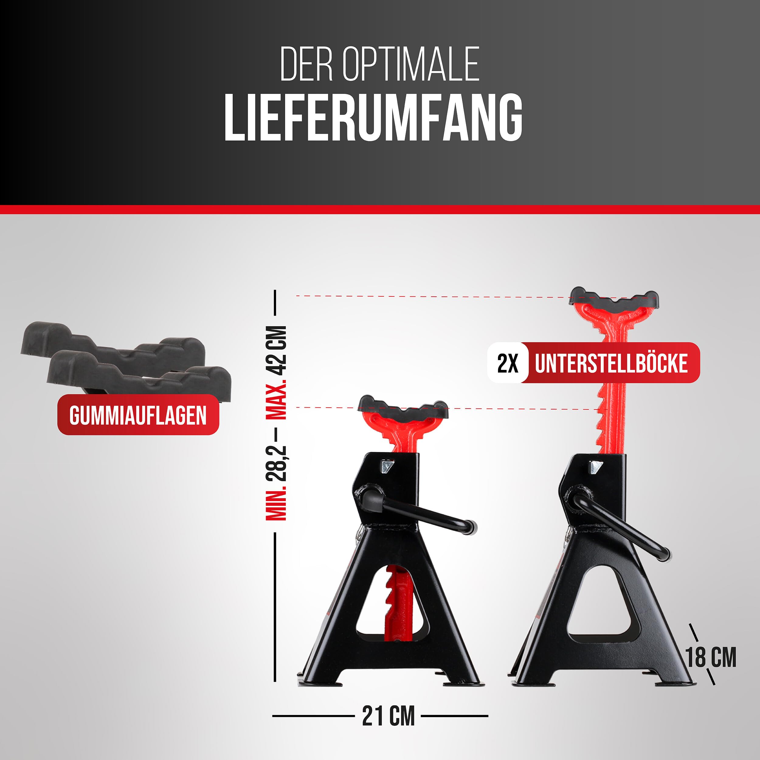 HEYNER® Unterstellbock 2er Set mit Gummiauflage Hubhöhe 300-440 mm TÜV/EAW-Zertifiziert Traglast 3t Stützbock Stützfuß 10-Fach Höhenverstellbar