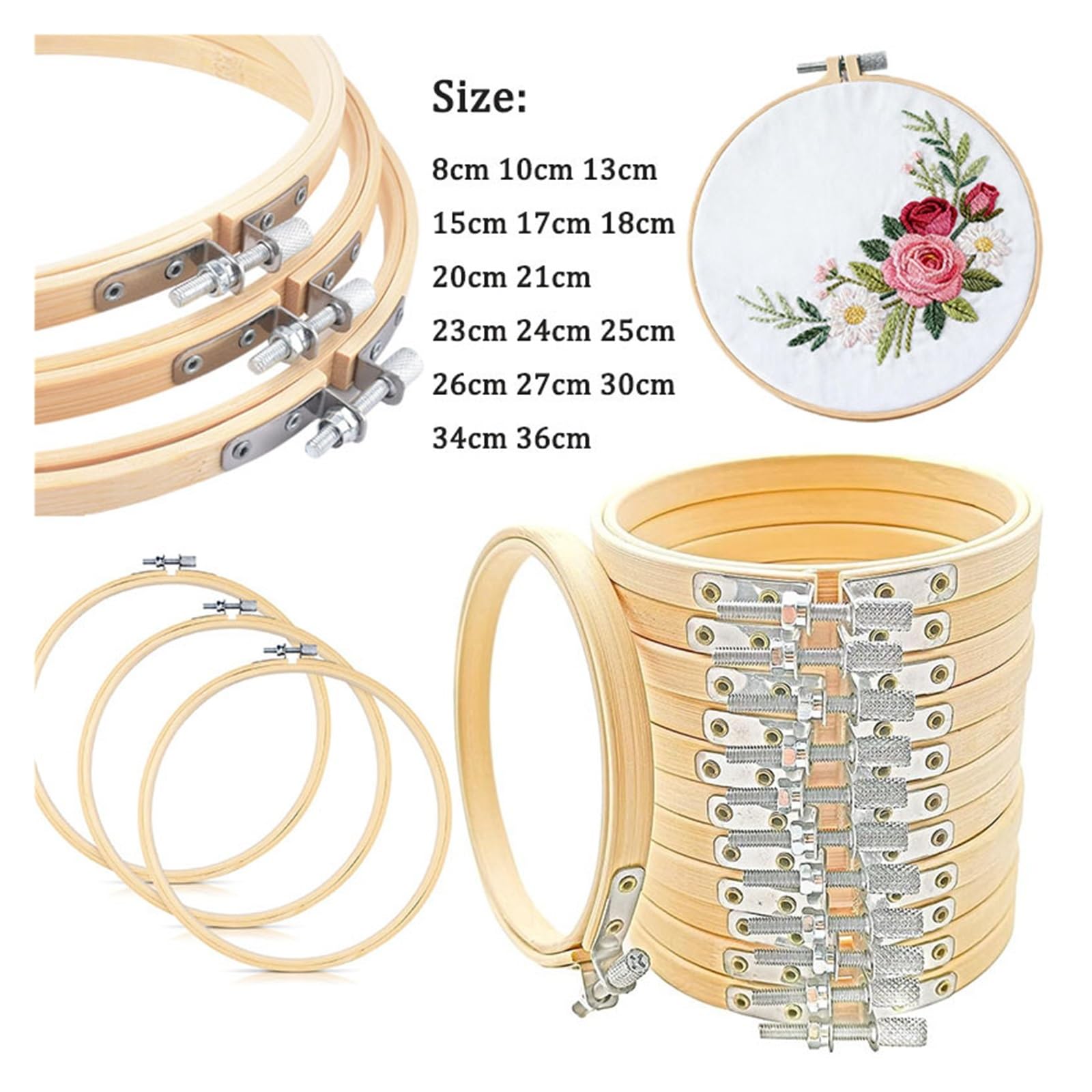 MRKU Soporte para Bastidor de Bordado DIY, Kit de Costura para Punto de Cruz, Marco, Anillos, Manualidades, bambú, aro Redondo, Herramientas de Costura domésticas
