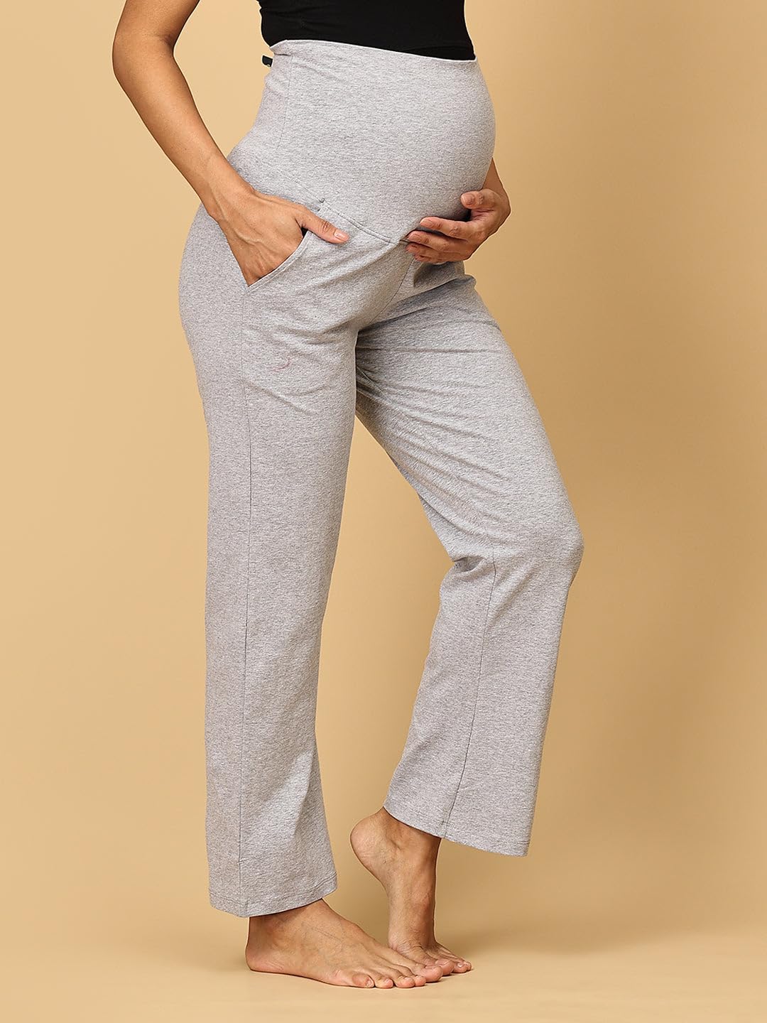 The Mom Store Comfortable Maternity Trackpants | Stretchable | Soft | Pre and Post Pregnancy | Wide Belly Band Support | Solid | Grey | 3XL 1