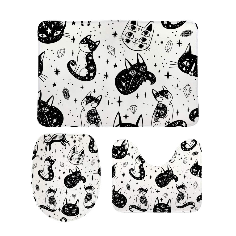 Tapis de salle de bain chat de sorcière 3 pièces antidérapant et doux