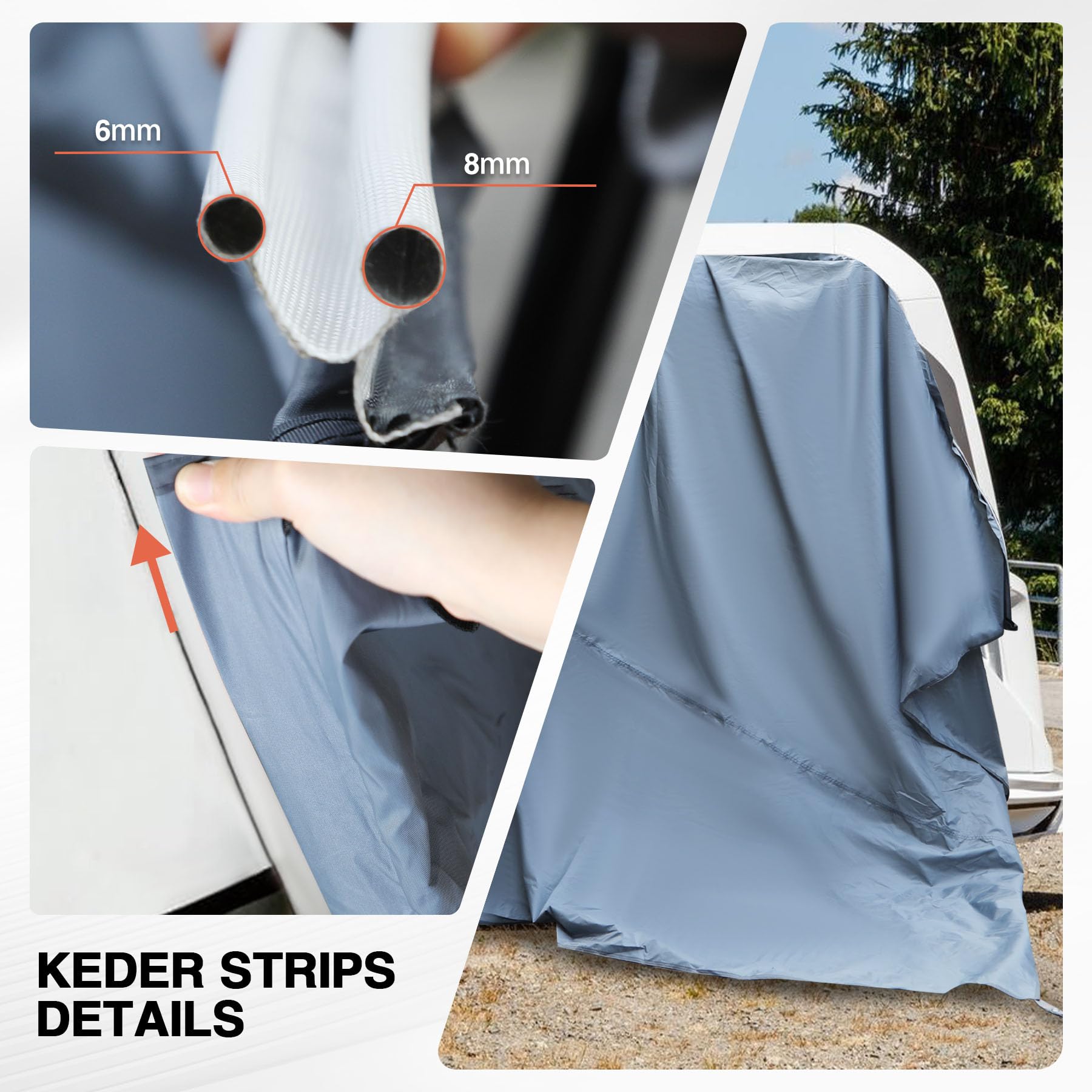 REDCAMP Sonnensegel Auto, Markise für Kleiner Wohnwagen, 2,5 x 2,4 m | 2 Keder (6/8mm), 2 Saugnäpfe, 3 Zeltstangen, 5 Windseile, wasserdicht, UV-Schutz, Vorzelt für SUV Van Camping