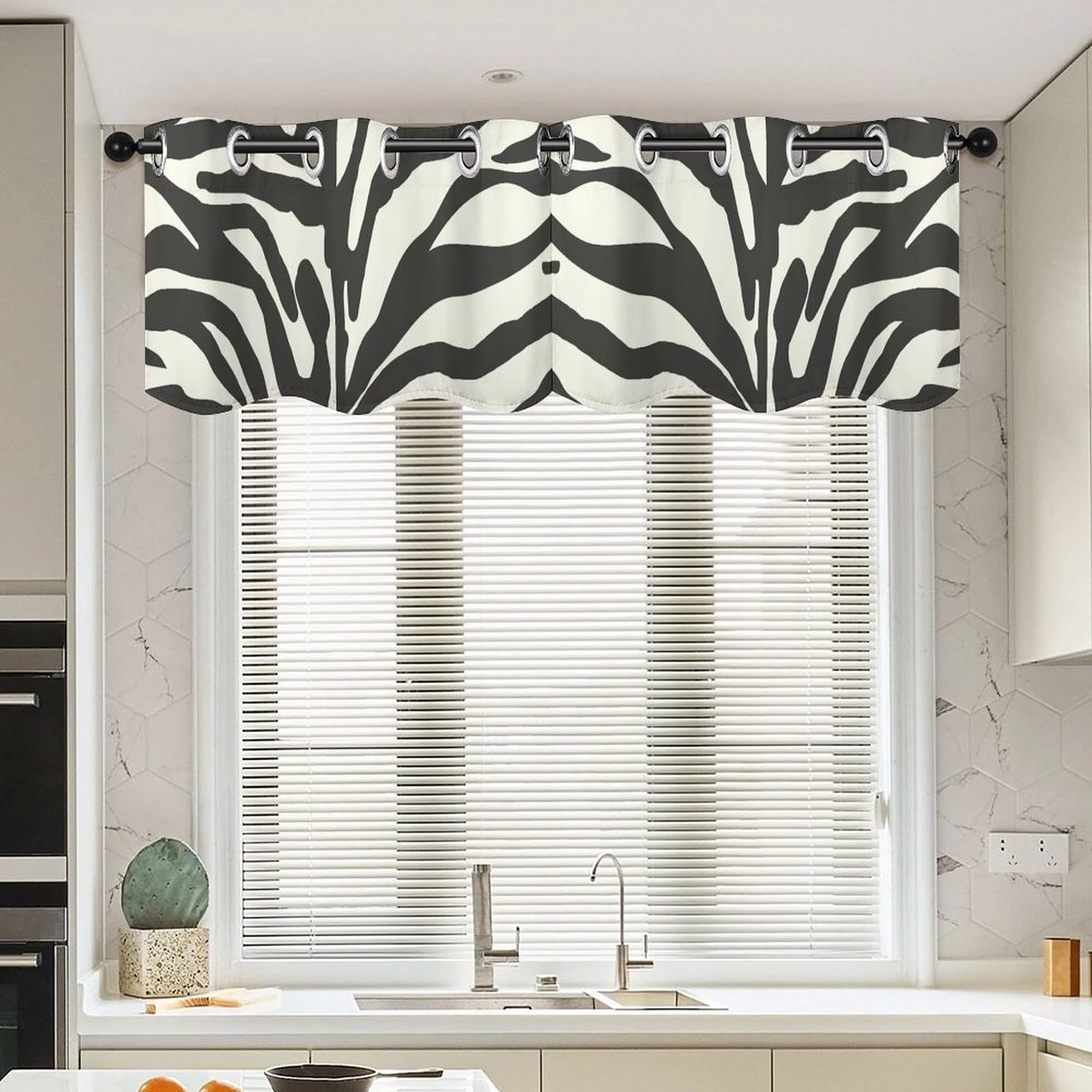 Cenefa de cortina con tigre negro, 2 paneles de estilo japonés para ventanas de cocina y salón