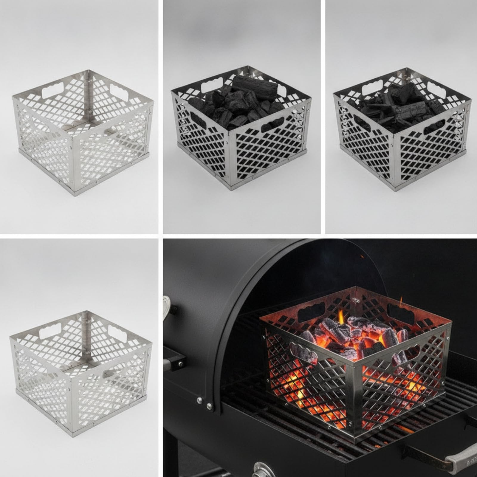 Portacarbonella in Acciaio Inossidabile per Barbecue Offset con Pannelli Ventilati E Maniglie Laterali per Assemblaggio Facile Adatto per Uso Quotidiano