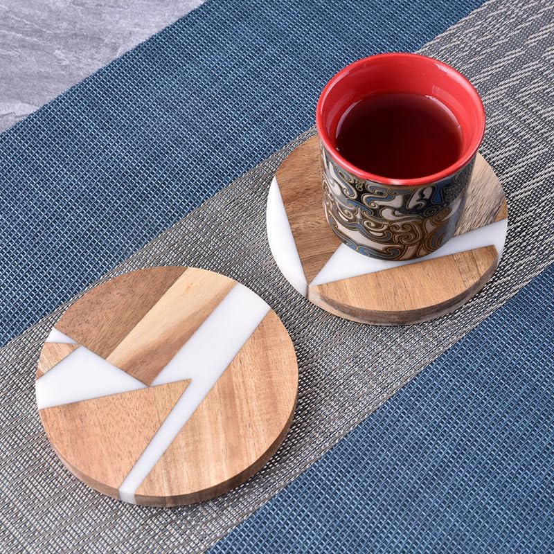 5pcs Unique Wood & Resin Coasters Heat Resistant Drink Mats for Tabletop Protection, Home/Office/Bar Decor Gift for Sister's mom Teacher