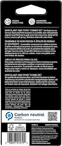 Miniatura 9 de Tweezerman Mini pinzas inclinadas y punta – Juego de pinzas para cejas, pinzas de viaje para cejas, vello facial