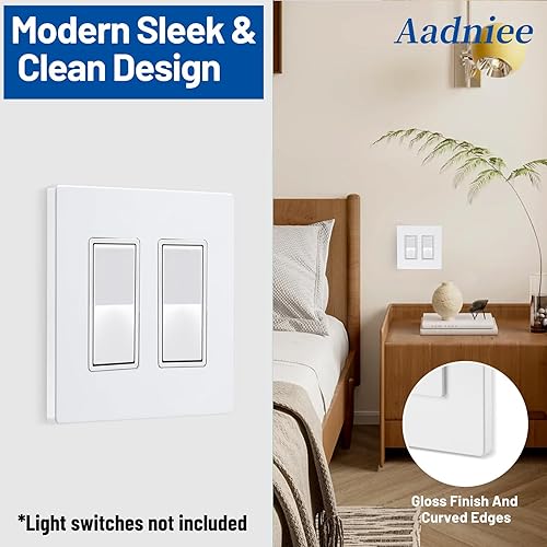 Miniatura 6 de Placas de pared decorativas sin tornillos de 2 segmentos, cubiertas decorativas de tomacorrientes, tamaño estándar de 4.68 x 4.74 pulgadas, placa de