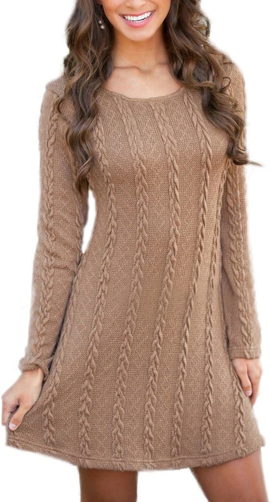 Mansy Sweater Dress for Women Cable Knit Ribbed A-Line Short Fitted Pullover Sweaters Dresses Fall Winter