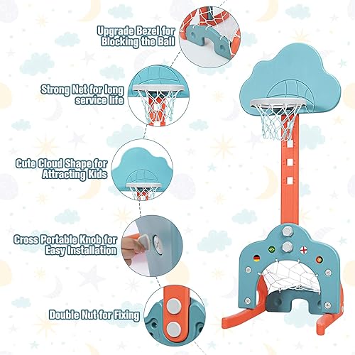 Vista 114 de Costzon Aro de baloncesto para niños, centro de actividades deportivas para niños pequeños con 5 niveles de altura ajustables, juego de juego