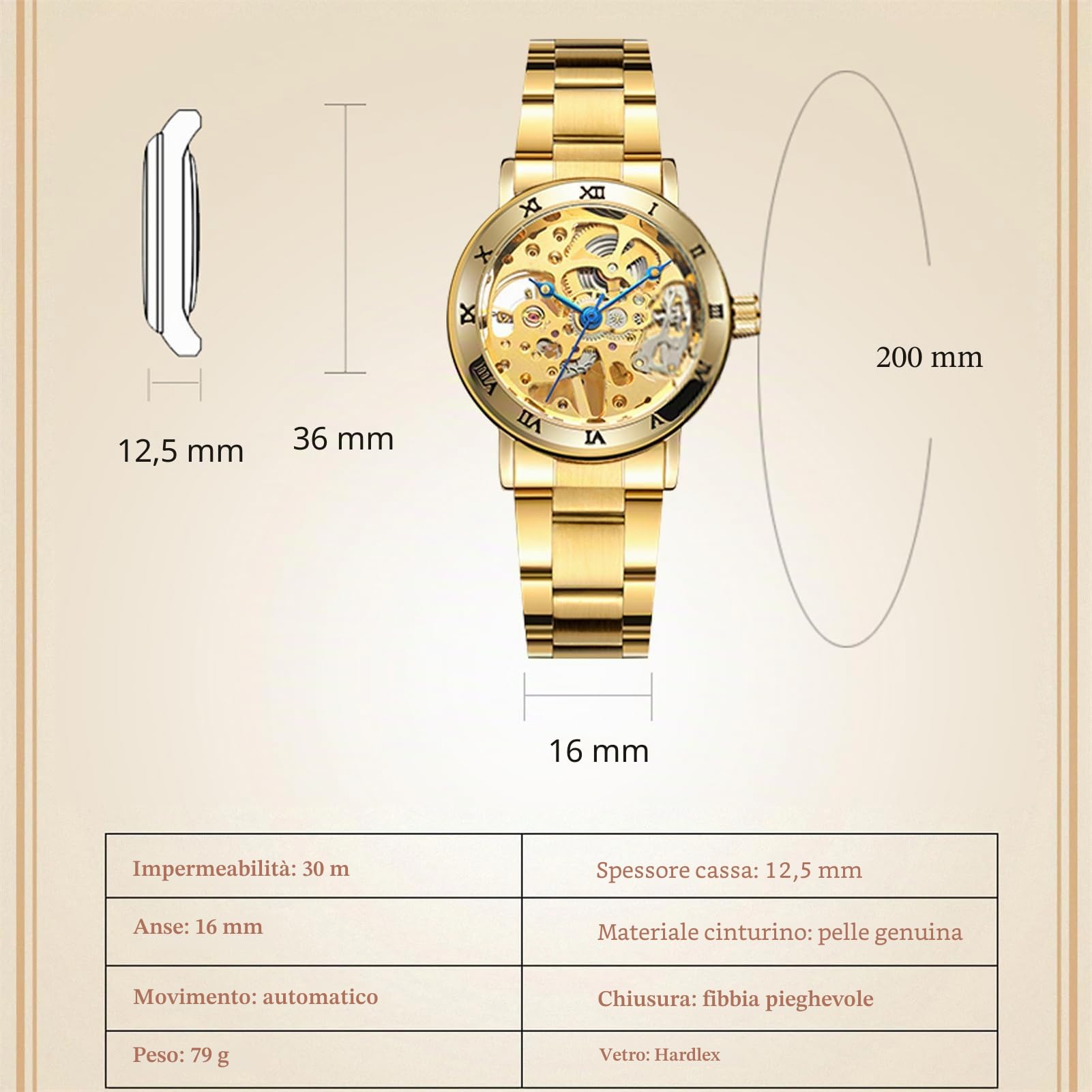 FORSINING Orologio automatico da donna con scheletro meccanico alla moda, cinturino in acciaio inox, quadrante con numeri romani, orologi da donna di lusso