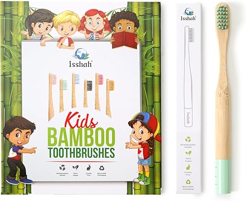Miniatura 7 de Cepillos de dientes de bambú para niños, mango biodegradable, sin BPA, ecológico, tamaño para niños, certificado FSC y aprobado por PETA, paquete de