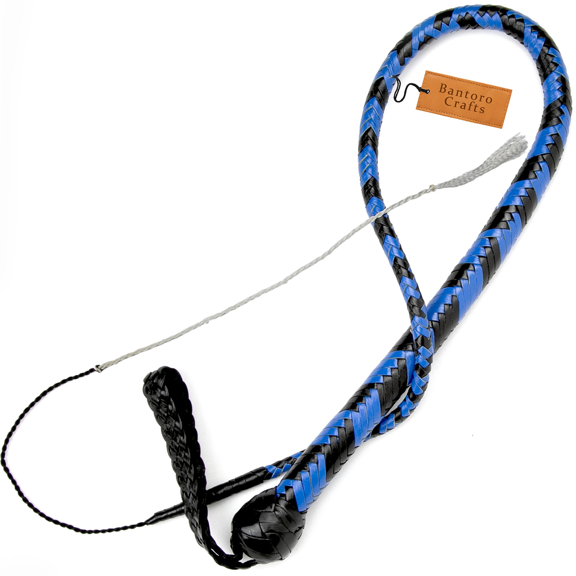 Noir et Bleu 3 Pieds / 0,90 mètre Le Fouet Serpent a des Boules de Plomb. Fouet en Cuir à craquements bruyants Tressage à 12 Tresses