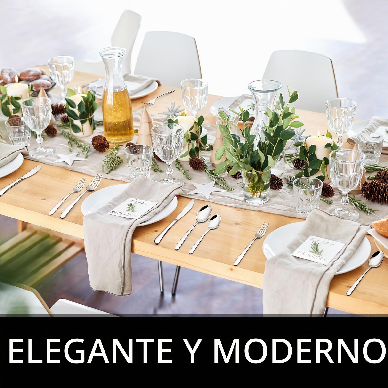 Juego de cubiertos de 49 piezas con organizador, cubiertos de acero inoxidable resistentes para 8, juegos de cubiertos con cuchillos de carne, inoxidables, pulidos con espejo, aptos para lavavajillas