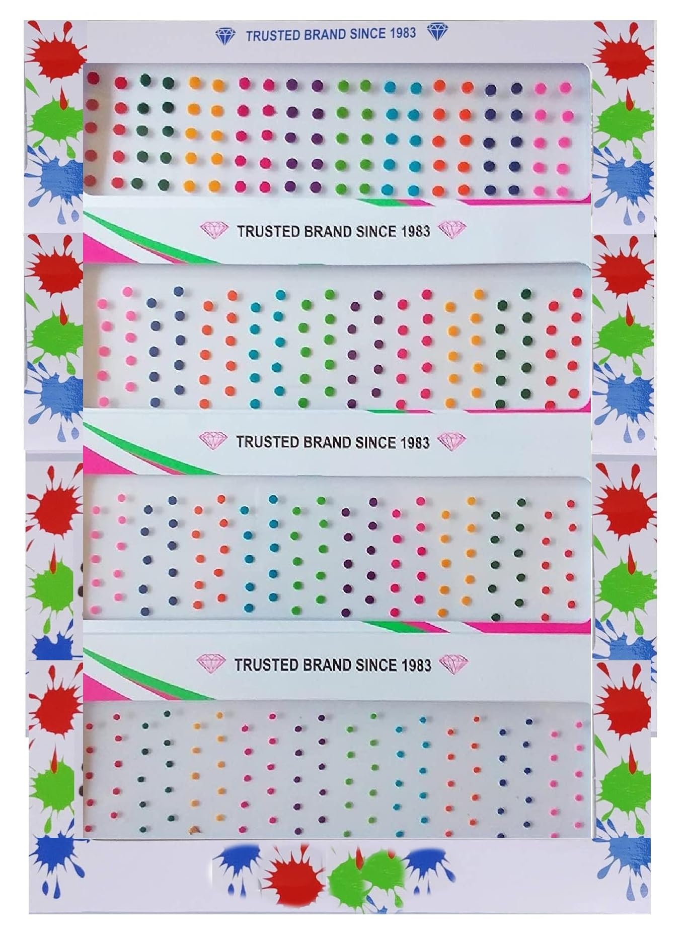 Small Bindi Plain Self-Adhesive Forehead Bindis Tikka For Girls Women Ladies Multi Colour (4 Packets)8 x 5 x 0.5 Centimeters