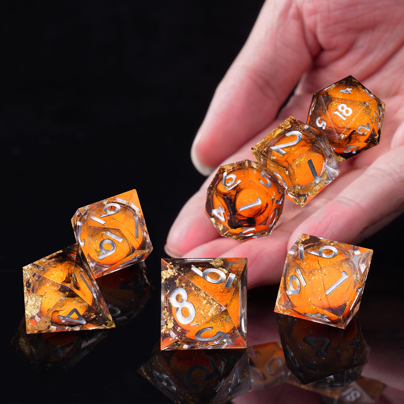 ORUZA 7 PCS Liquid Core DND Dice Resin Sharp Edge Dice Polyhedral D&D Dice Set for Dungeons and Dragons RPG MTG Table Games - Image 4