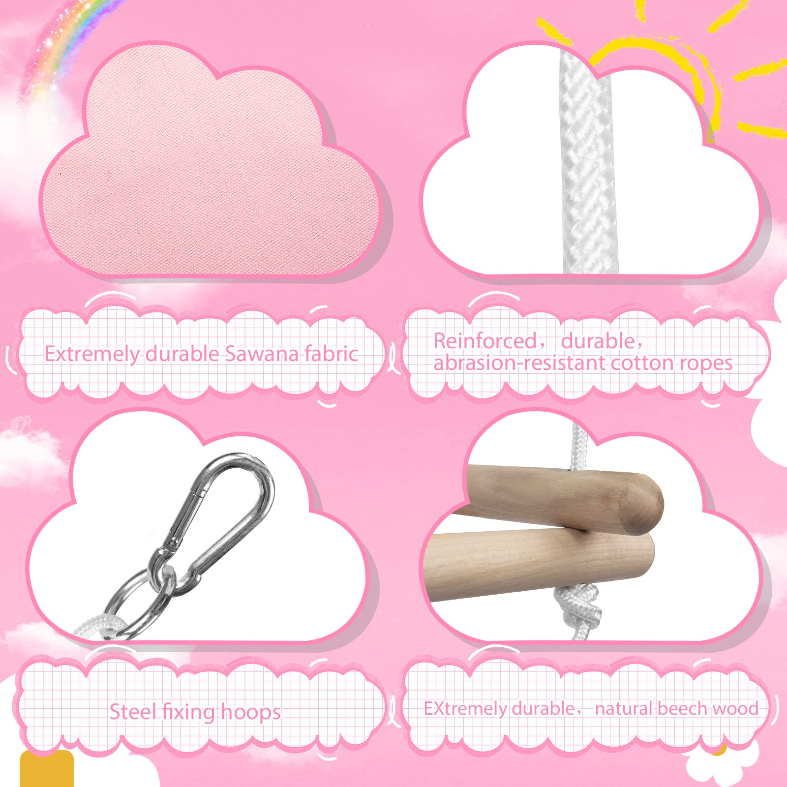 Littleboyny Babyschaukel – Mit Sicherheitsgurt, Bis 50 Kg, Verstellbar, Rosa Bären-Design