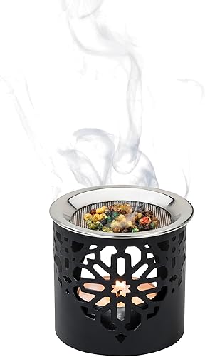 Miniatura 2 de Quemador de incienso con candelita Hierro negro duradero, altura de 2.36 pulgadas Incensario aromático artesanal para una combustión segura y una