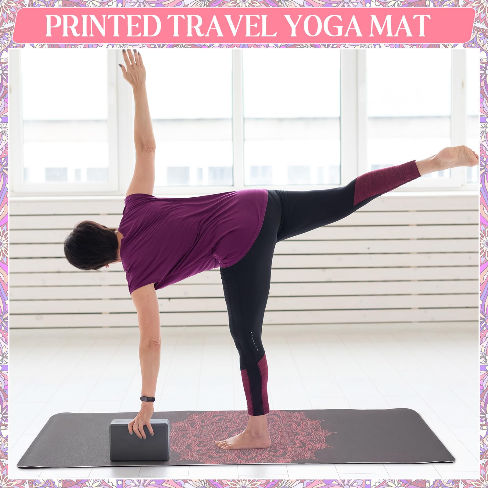 Tinideya Yogamatte, Yoga-Block, 6 mm dick, rutschfest, mit Tragegurt, Reisematten für Training, Fitness, Pilates, Bodentraining, 3 Stück