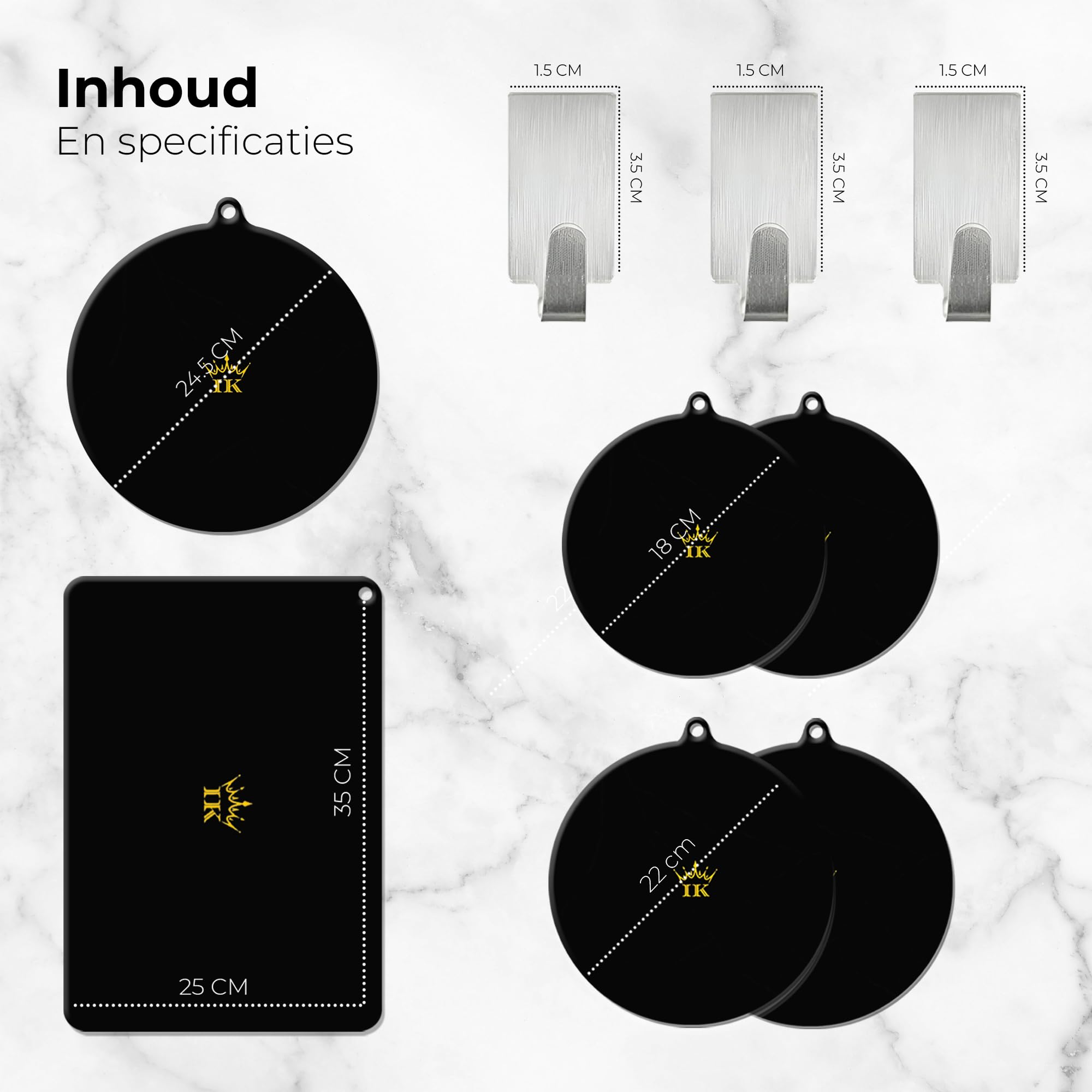 Esteras protectoras de inducción – 6 esteras + 3 colgantes de lujo gratis - Redondo - Negro - Anti Slip - Hasta 230 grados - Elegante - Estera de inducción – Estera antideslizante -