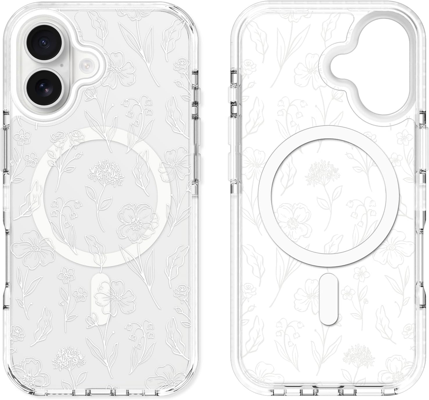 SAKUULO Clear for iPhone 16 Magnetic Case with White Floral