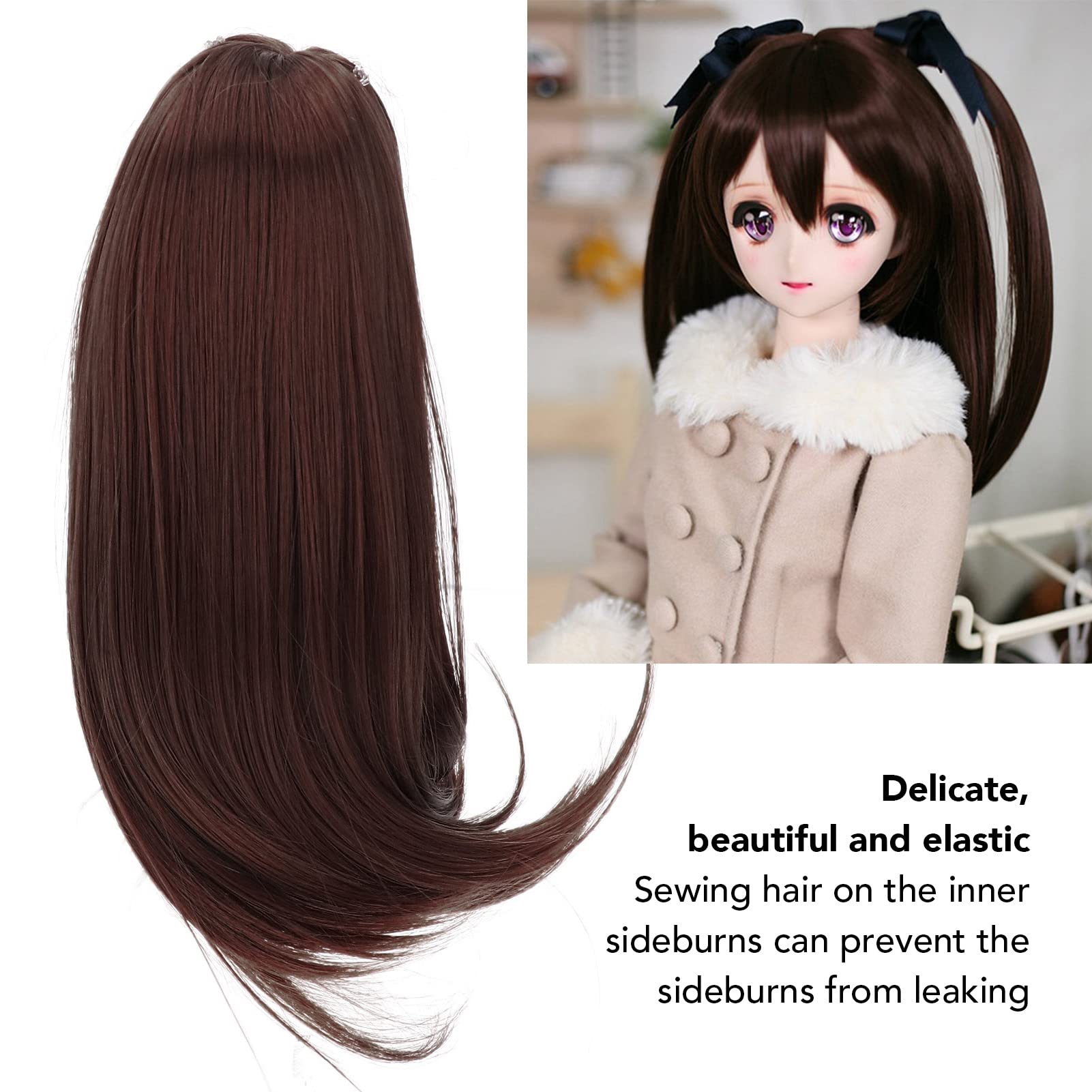 Perruque Pour Poupée BJD 1/3 - Tour De Tête 21-24 Cm, Cheveux Longs Droits Avec Frange - Fibre Résistante à La Chaleur, Style Naturel