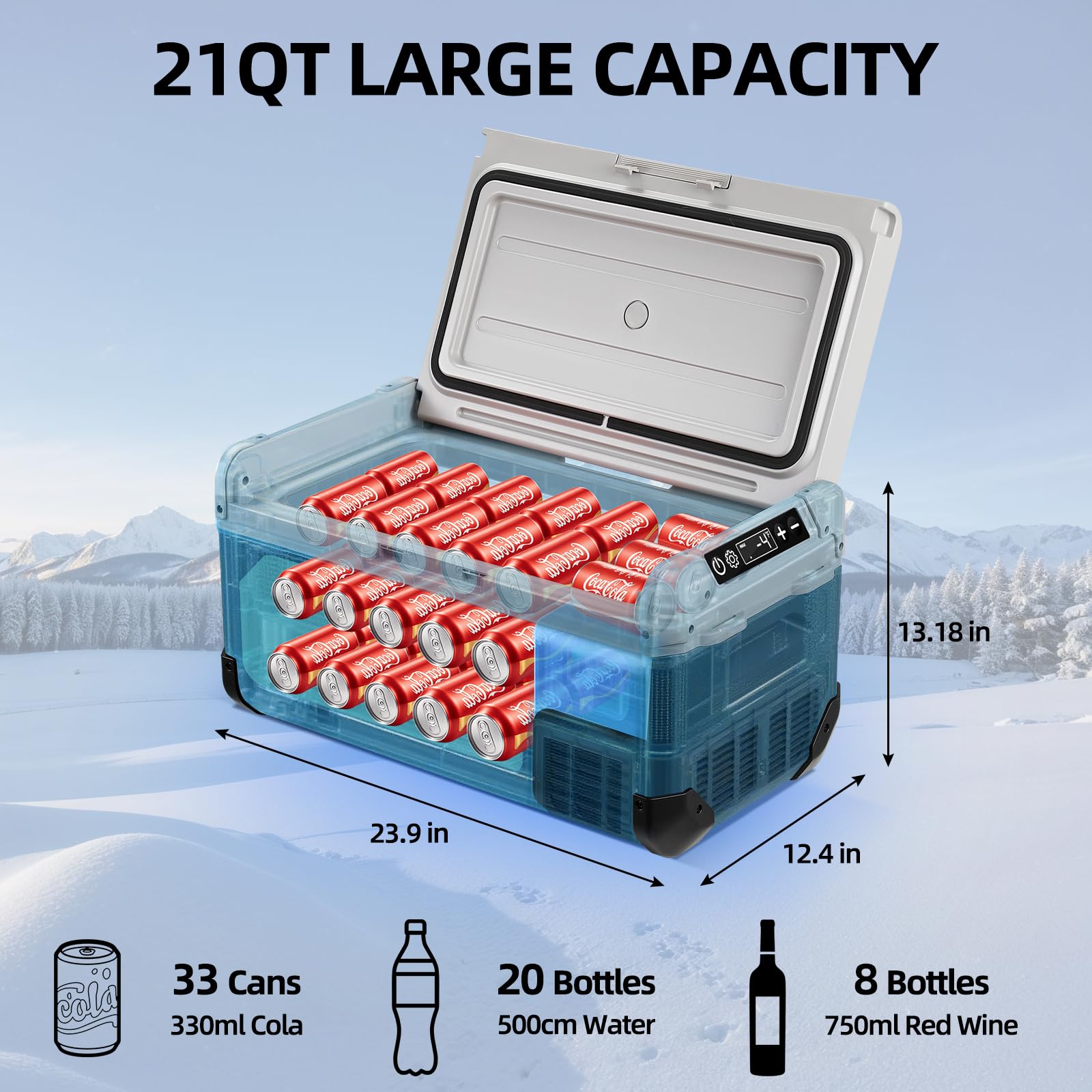 12V Car Refrigerator 21QT Portable Fridge Freezer with Blow Expansion Evaporator -4 68 12 24V DC 120-240V AC — view 7