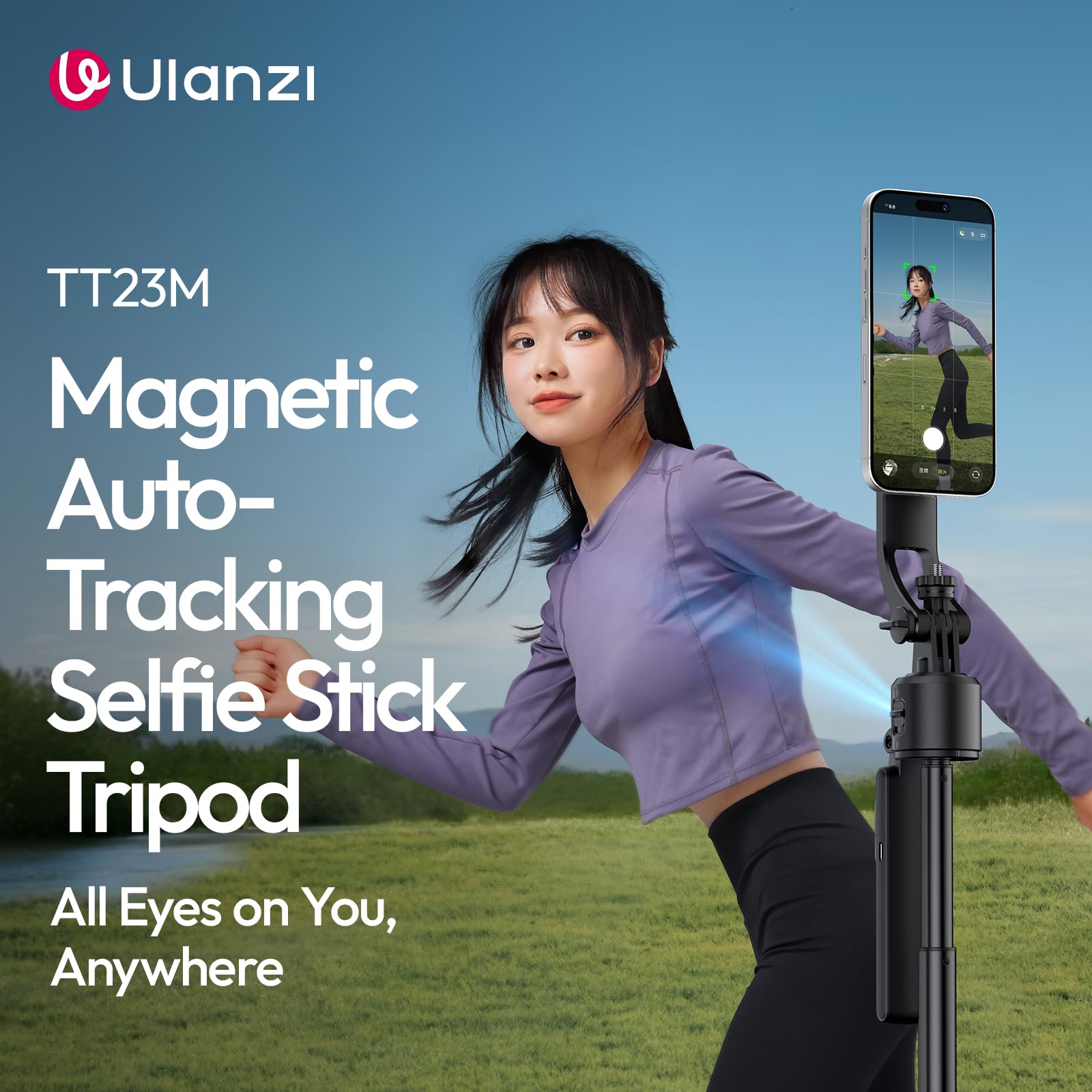 ULANZI TT23M Auto-Tracking Smartphone Gimbal Stativ, Magnetisch Selfie Stick Bluetooth mit AI Gesichtserkennung, 360° Rotation, Gestensteuerung, Vlogging Tripod Kompatibel mit iPhone Android Actioncam
